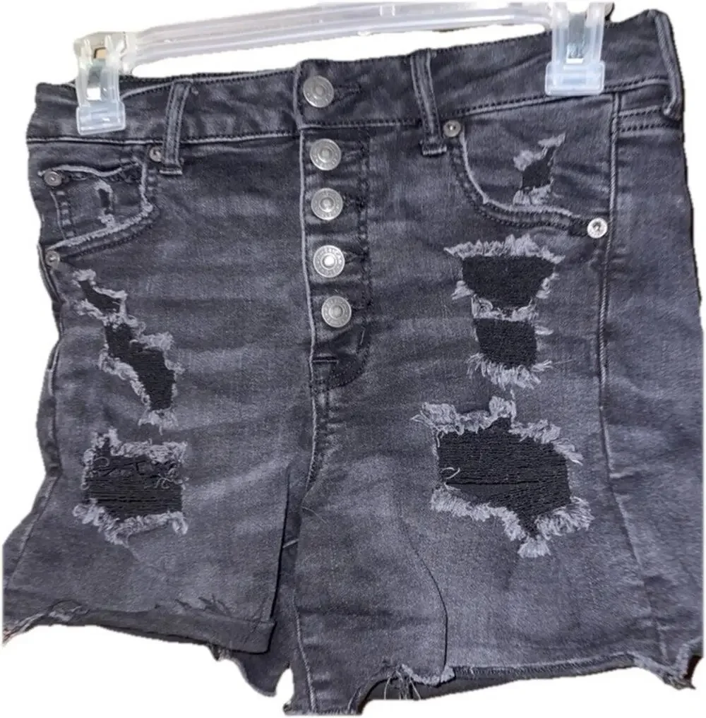 American Eagle Outfitters NEXT LEVEL STRETCH Black Distressed Cut Off Denim Sho…